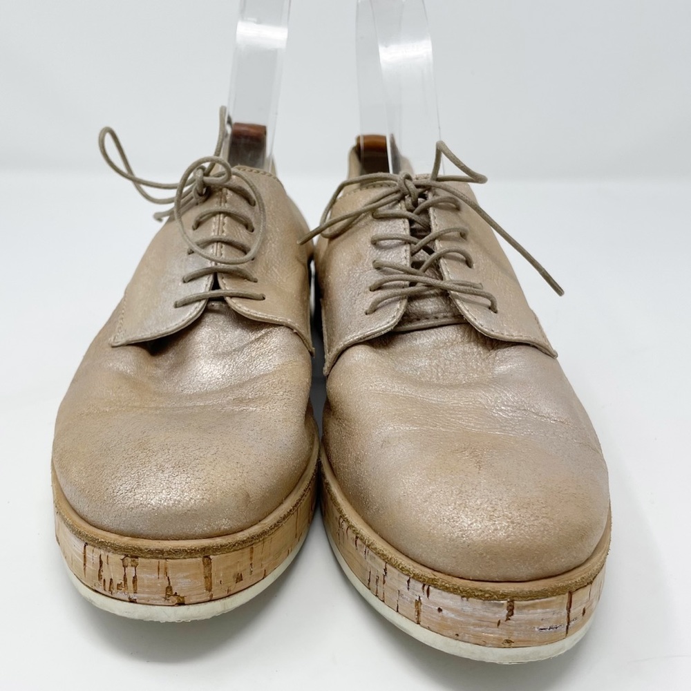 AGL Juliet Rose Gold Metallic Cork Platform Oxfords Shoes 40 - Picture 4 of 13